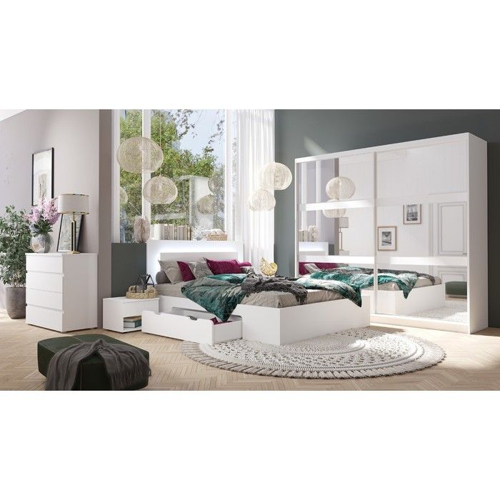 Chevets, collection NOFI. Lot de deux tables de nuit coloris blanc