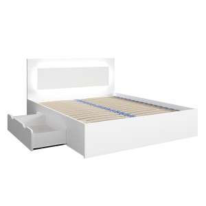 Lit NOFI blanc 140x200 cm avec tiroirs, idéal pour chambre à coucher. Meuble design