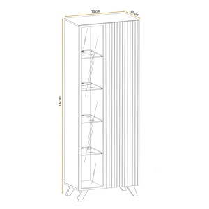 Vitrine haute design 2 portes avec éclairage LED intégré collection NIELSEN. Coloris chêne clair et noir.