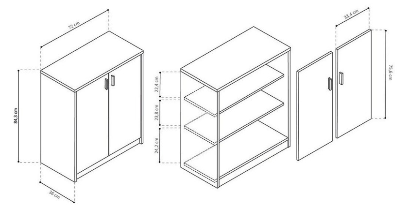 Commode TOLLY 2 portes, 85 cm coloris chêne sonoma