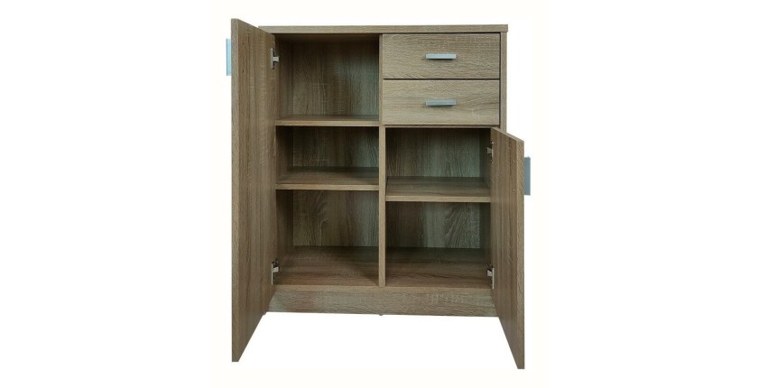 Commode  TOLLY 2 portes, 2 tiroirs, 85cm coloris chêne sonoma