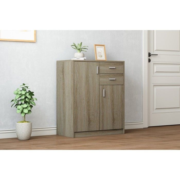 Commode  TOLLY 2 portes, 2 tiroirs, 85cm coloris chêne sonoma