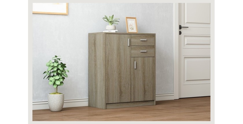 Commode  TOLLY 2 portes, 2 tiroirs, 85cm coloris chêne sonoma