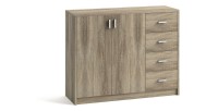 Commode  TOLLY 2 portes coloris, 4 tiroirs chêne sonoma