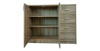 Commode  TOLLY 2 portes coloris, 4 tiroirs chêne sonoma