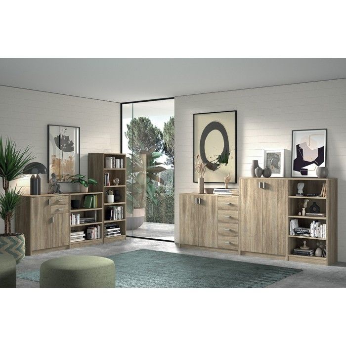 Commode  TOLLY 2 portes coloris, 4 tiroirs chêne sonoma