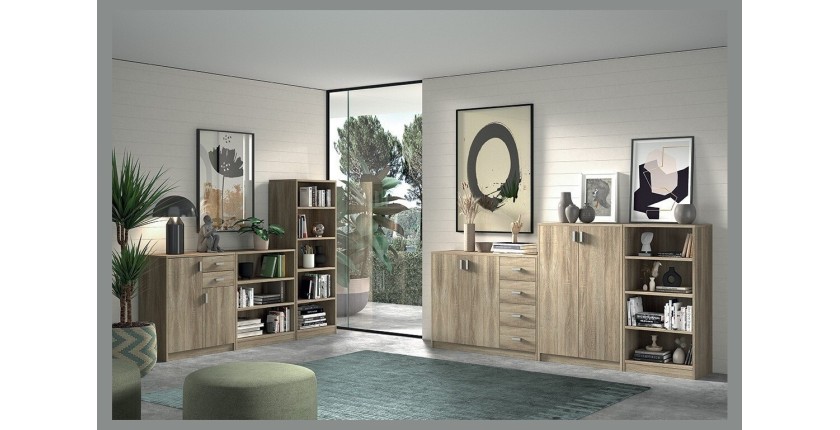Commode  TOLLY 2 portes coloris, 4 tiroirs chêne sonoma