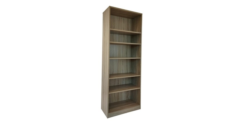 Bibliothèque large design 5 étagères, coloris chêne clair collection TOLLY