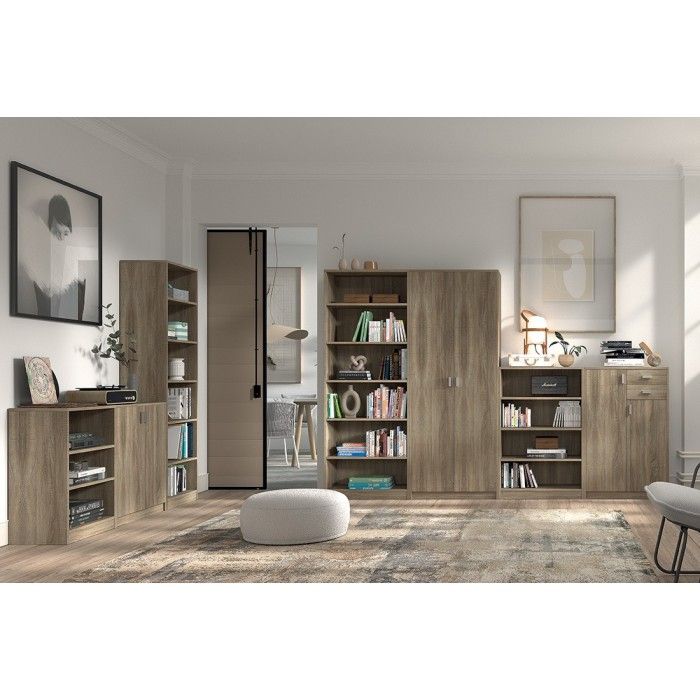 Bibliothèque large design 5 étagères, coloris chêne clair collection TOLLY