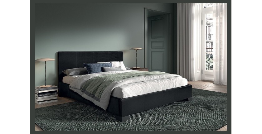 Lit double design coloris noir pour adulte collection ROMA, 160x200 cm, sommier inclus