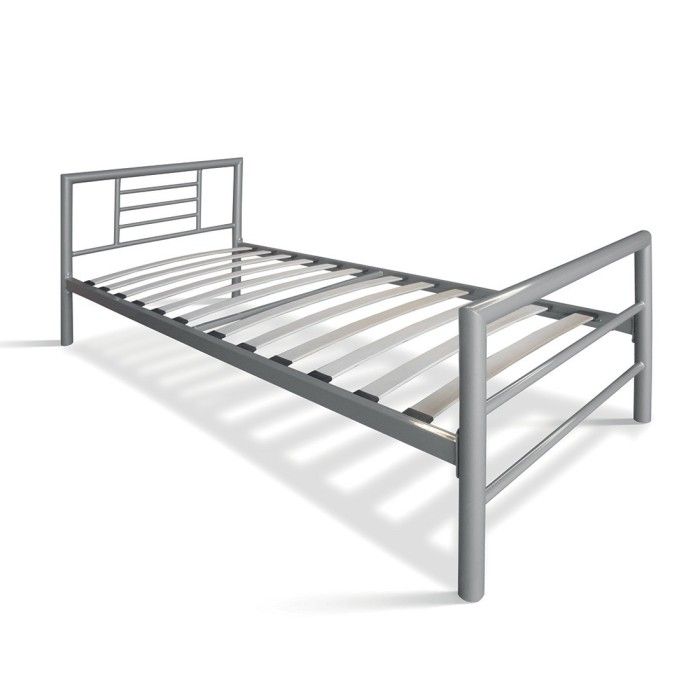Lit en métal simple ECHO, 90x200 cm, gris brillant sommier inclus