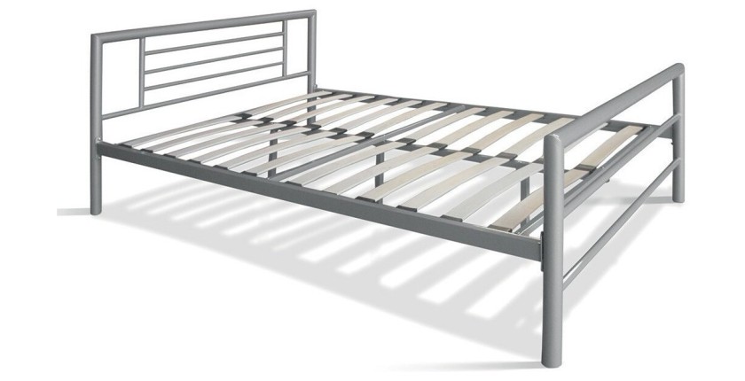 Lit en métal double ECHO, 140x200 cm, gris brillant sommier inclus