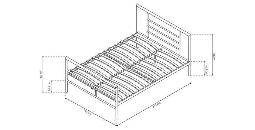 Lit en métal double ECHO, 140x200 cm, gris brillant sommier inclus
