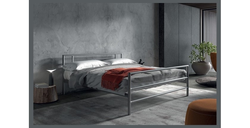 Lit en métal double ECHO, 160x200 cm, gris brillant sommier inclus