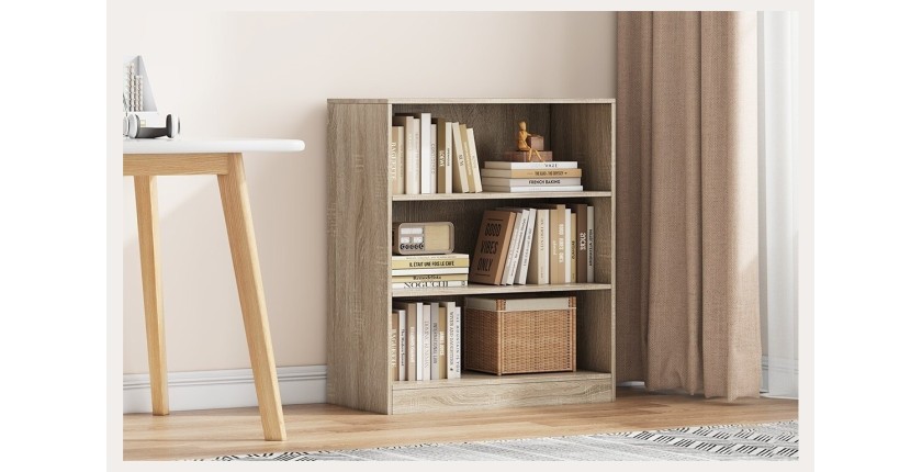 Bibliothèque large design 2 étagères, coloris chêne clair collection TOLLY