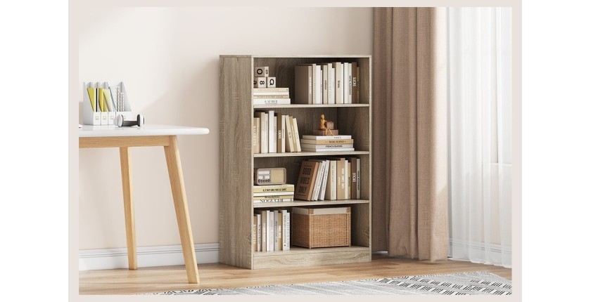 Bibliothèque large design 3 étagères, coloris chêne clair collection TOLLY