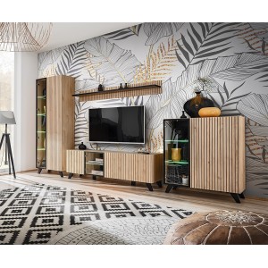 Étagère murale coloris chêne et noir. Collection NIELSEN. 160cm
