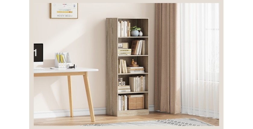 Bibliothèque design 4 étagères, coloris chêne clair collection TOLLY