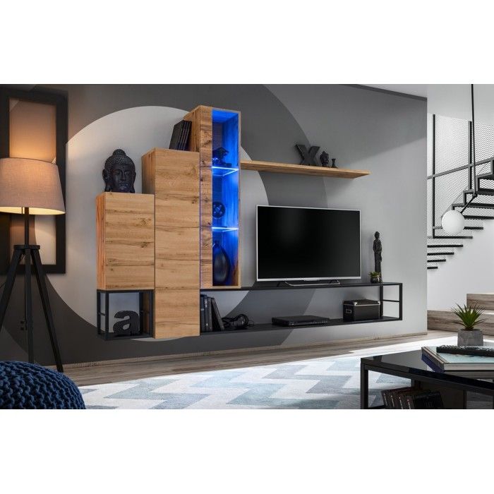 Étagère murale 180cm collection SWITCH. Coloris chêne wotan.
