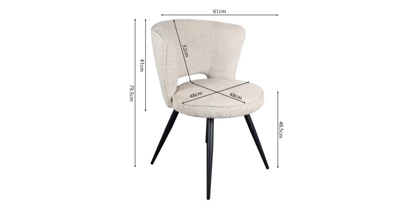 Chaise 'LORI' Bouclé Ecru, dimension H79.5 x L58 x P61, idéal pour votre cuisine ou salle à manger