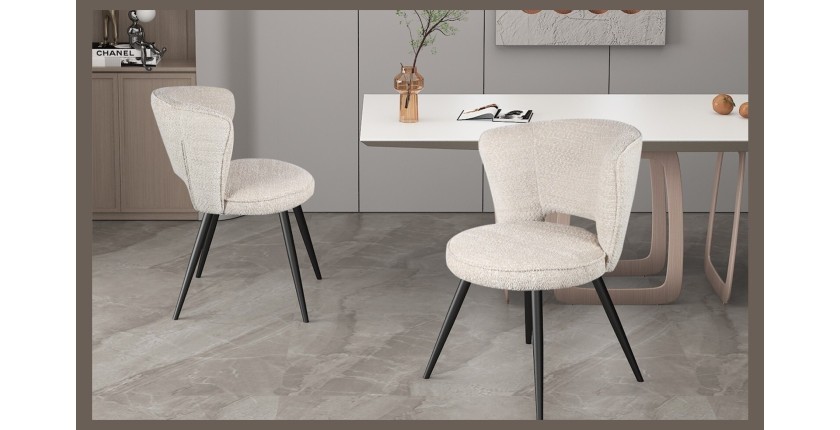 Chaise 'LORI' Bouclé Ecru, dimension H79.5 x L58 x P61, idéal pour votre cuisine ou salle à manger