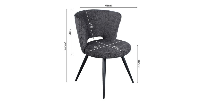 Chaise 'LORI' Bouclé Gris foncé, dimension H79.5 x L58 x P61, idéal pour votre cuisine ou salle à manger