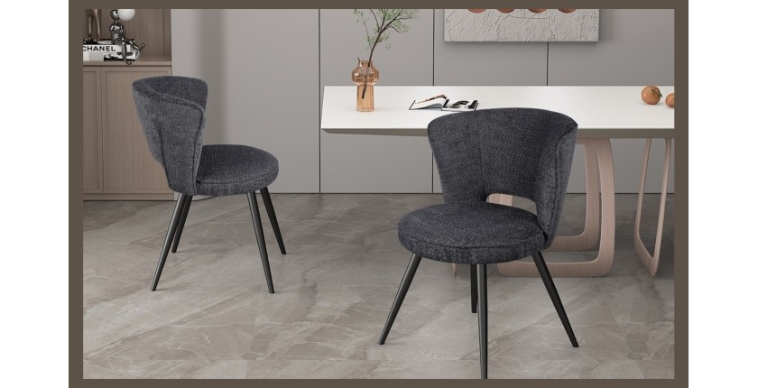 Chaise 'LORI' Bouclé Gris foncé, dimension H79.5 x L58 x P61, idéal pour votre cuisine ou salle à manger