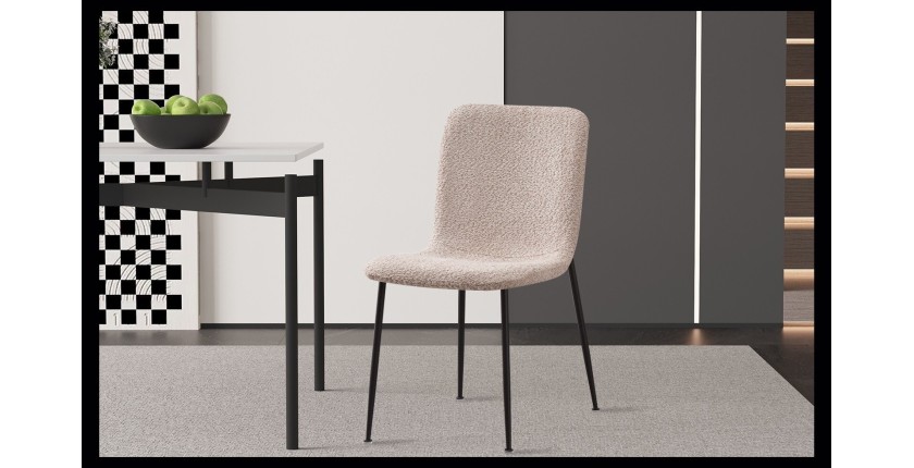 Chaise 'ALICE' Bouclé Beige, dimension H81.5 x L42 x P57, idéal pour votre cuisine ou salle à manger