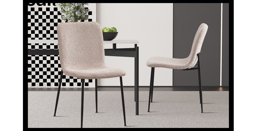 Chaise 'ALICE' Bouclé Beige, dimension H81.5 x L42 x P57, idéal pour votre cuisine ou salle à manger