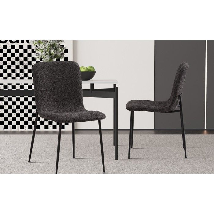 Chaise 'ALICE' Bouclé Gris, dimension H81.5 x L42 x P57, idéal pour votre cuisine ou salle à manger