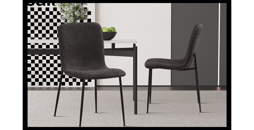 Chaise 'ALICE' Bouclé Gris, dimension H81.5 x L42 x P57, idéal pour votre cuisine ou salle à manger