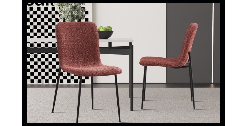 Chaise 'ALICE' Bouclé Rose, dimension H81.5 x L42 x P57, idéal pour votre cuisine ou salle à manger