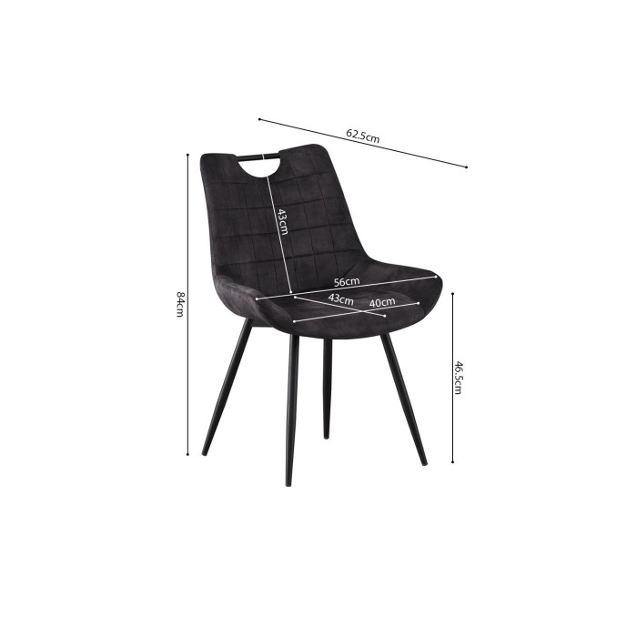 Chaise 'NINO' Velours Gris, dimension H84 x L56 x P62.5, idéal pour votre cuisine ou salle à manger