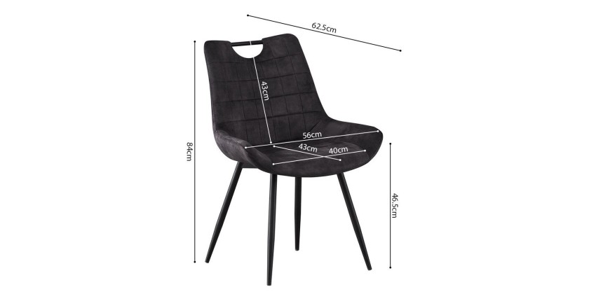 Chaise 'NINO' Velours Gris, dimension H84 x L56 x P62.5, idéal pour votre cuisine ou salle à manger