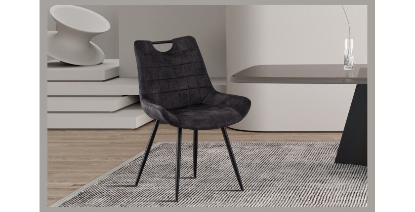 Chaise 'NINO' Velours Gris, dimension H84 x L56 x P62.5, idéal pour votre cuisine ou salle à manger