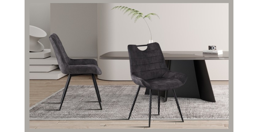 Chaise 'NINO' Velours Gris, dimension H84 x L56 x P62.5, idéal pour votre cuisine ou salle à manger