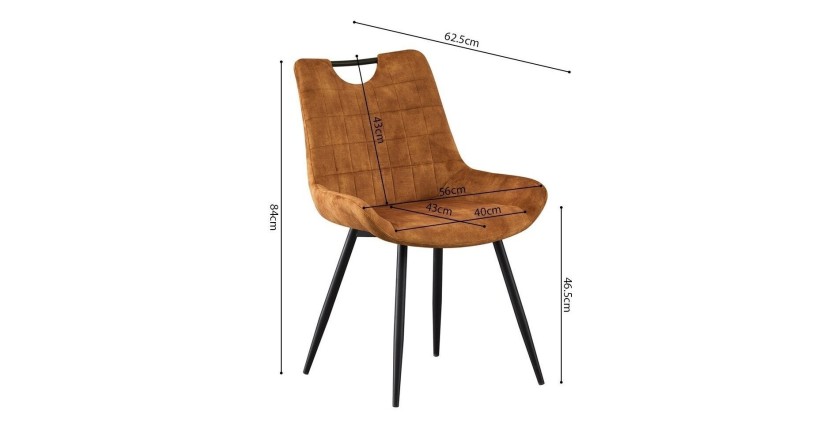 Chaise 'NINO' Velours Or, dimension H84 x L56 x P62.5, idéal pour votre cuisine ou salle à manger
