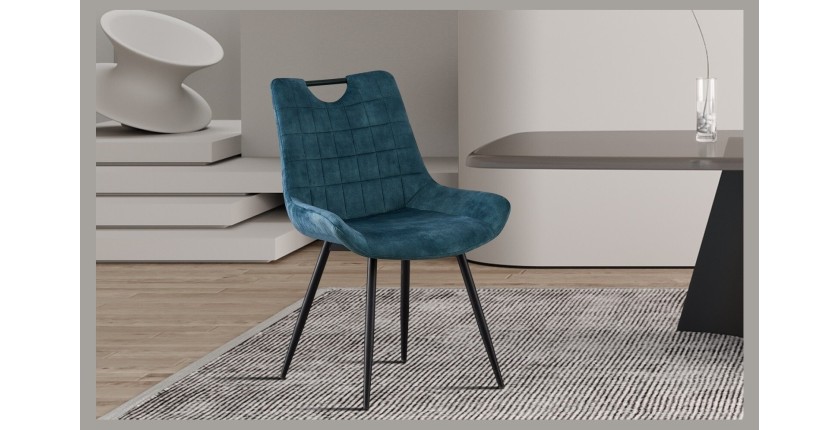 Chaise 'NINO' Velours Petrol, dimension H84 x L56 x P62.5, idéal pour votre cuisine ou salle à manger