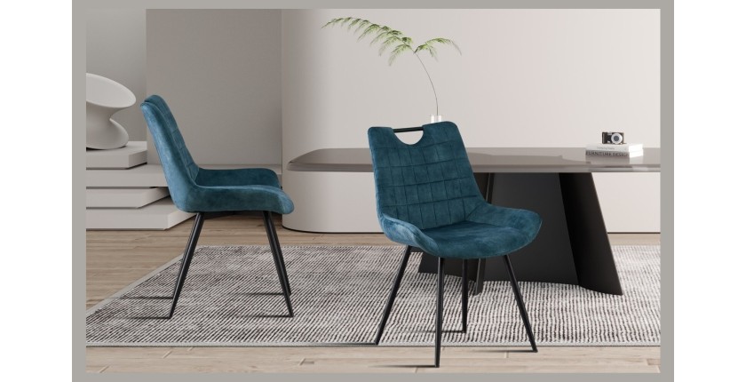 Chaise 'NINO' Velours Petrol, dimension H84 x L56 x P62.5, idéal pour votre cuisine ou salle à manger