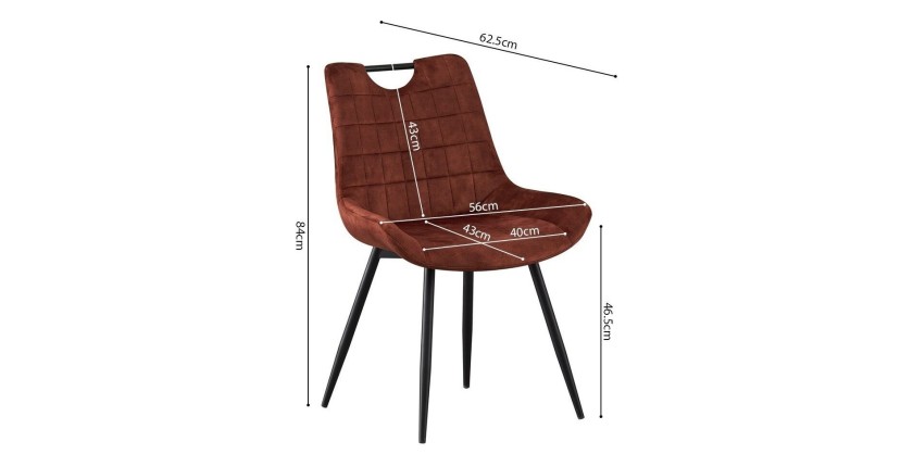 Chaise 'NINO' Velours Rouille, dimension H84 x L56 x P62.5, idéal pour votre cuisine ou salle à manger
