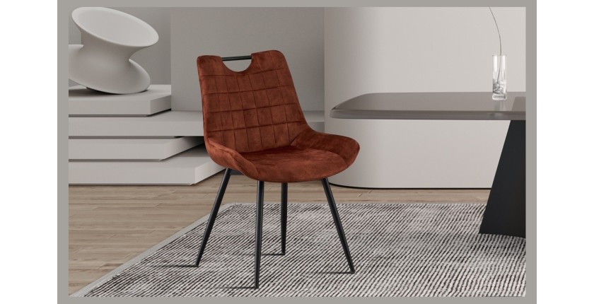 Chaise 'NINO' Velours Rouille, dimension H84 x L56 x P62.5, idéal pour votre cuisine ou salle à manger