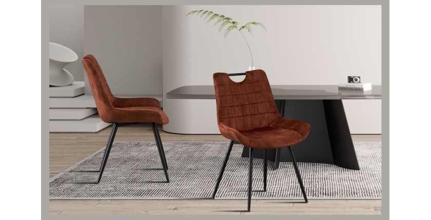 Chaise 'NINO' Velours Rouille, dimension H84 x L56 x P62.5, idéal pour votre cuisine ou salle à manger