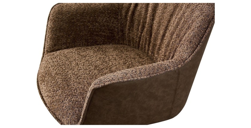 Chaise 'LUCIA' Bouclé Sable Dos PU Brun, dimension H82.5 x L62 x P63, idéal pour votre cuisine ou salle à manger