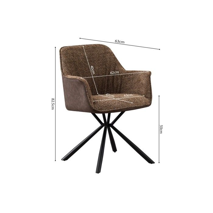 Chaise 'LUCIA' Bouclé Sable Dos PU Brun, dimension H82.5 x L62 x P63, idéal pour votre cuisine ou salle à manger