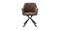 Chaise 'LUCIA' Bouclé Sable Dos PU Brun, dimension H82.5 x L62 x P63, idéal pour votre cuisine ou salle à manger