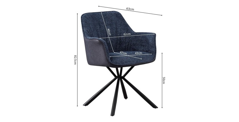 Chaise 'LUCIA' Bouclé Bleu Dos PU Bleu, dimension H82.5 x L62 x P63, idéal pour votre cuisine ou salle à manger