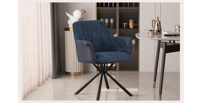 Chaise 'LUCIA' Bouclé Bleu Dos PU Bleu, dimension H82.5 x L62 x P63, idéal pour votre cuisine ou salle à manger