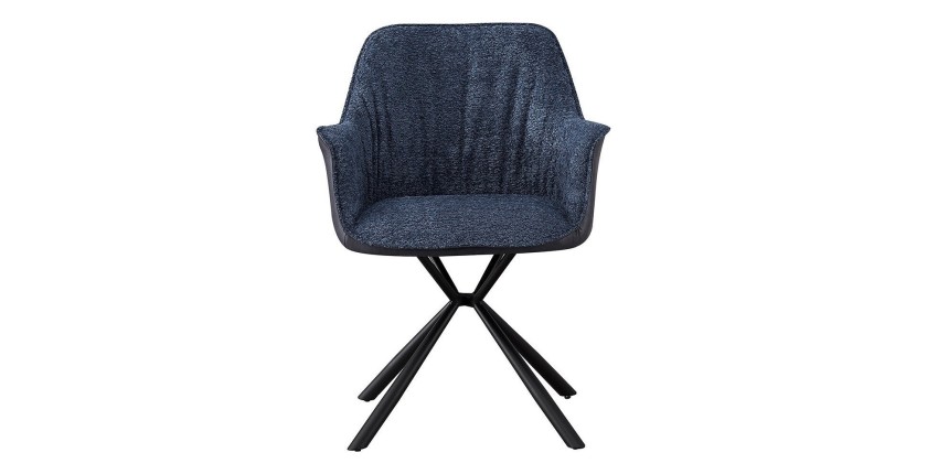 Chaise 'LUCIA' Bouclé Bleu Dos PU Bleu, dimension H82.5 x L62 x P63, idéal pour votre cuisine ou salle à manger
