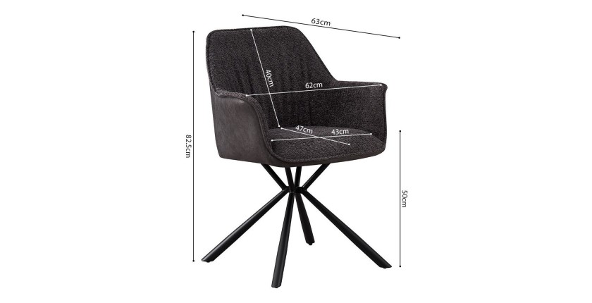 Chaise 'LUCIA' Bouclé Gris Dos PU Gris clair, dimension H82.5 x L62 x P63, idéal pour votre cuisine ou salle à manger