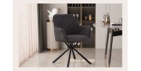 Chaise 'LUCIA' Bouclé Gris Dos PU Gris clair, dimension H82.5 x L62 x P63, idéal pour votre cuisine ou salle à manger